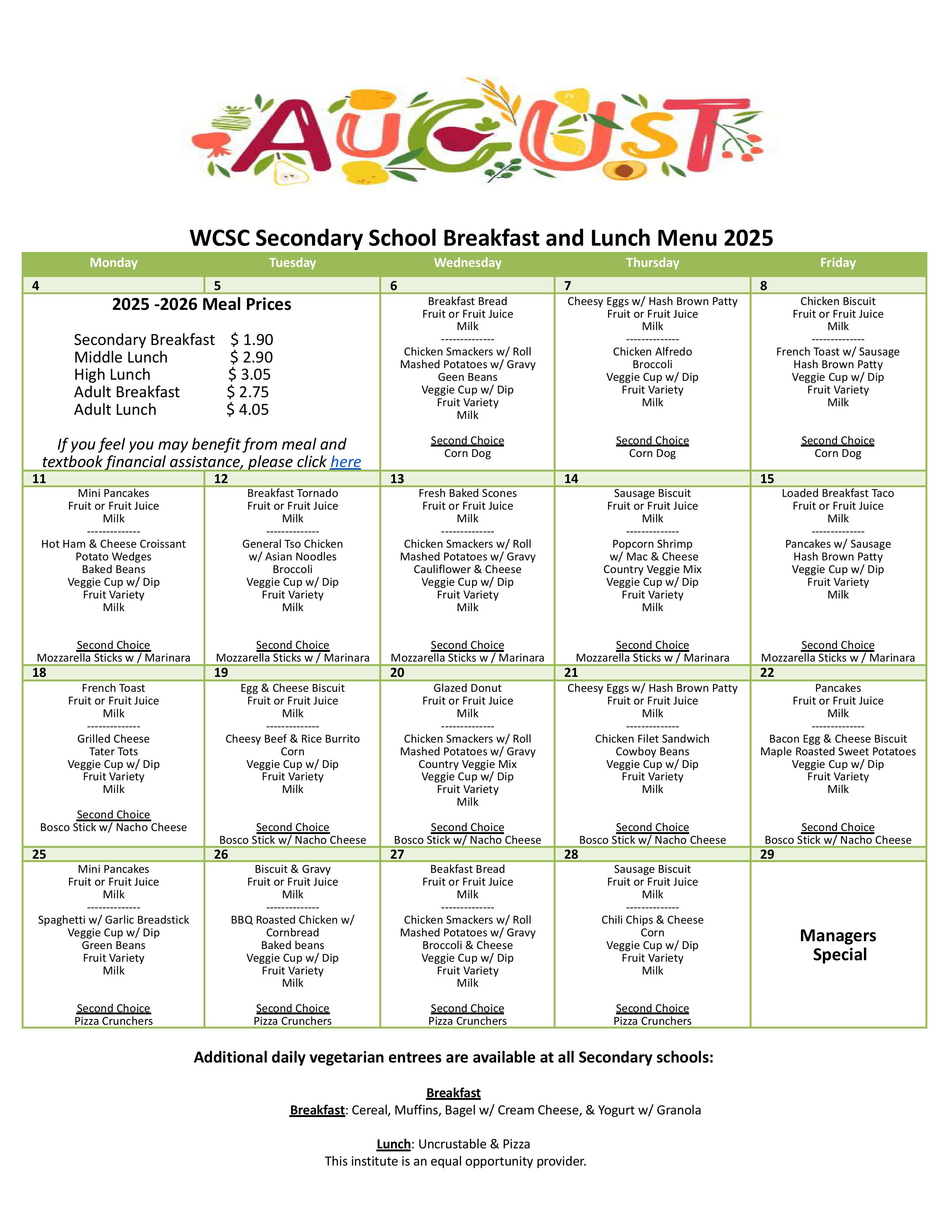 august menu breakfast