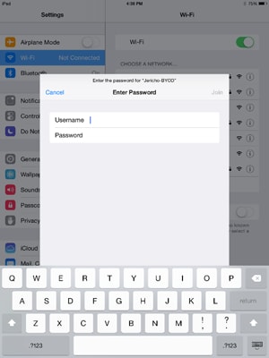 iPhone login screen for network credentials