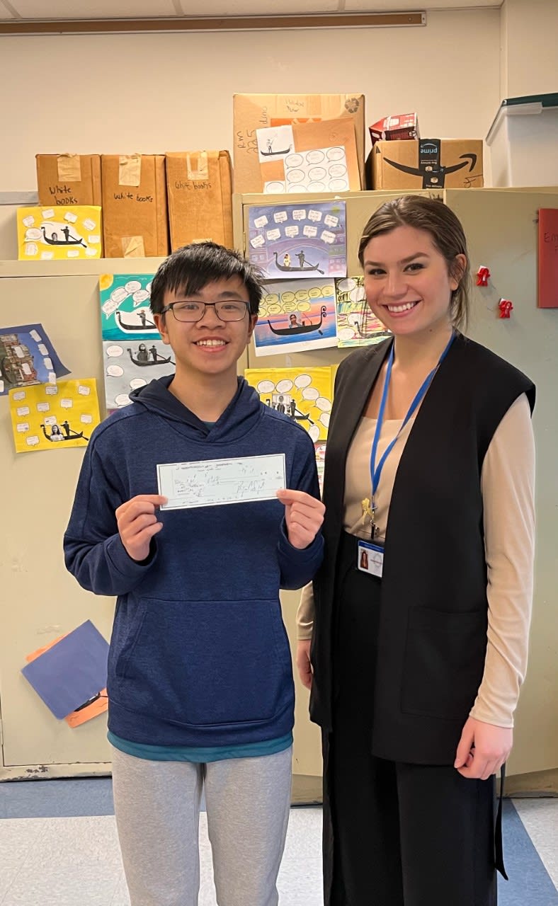Bottom Photo (L-R): Ethan Yeung (Grade 9); Ms. Samantha Suriani (Teacher of Italian)