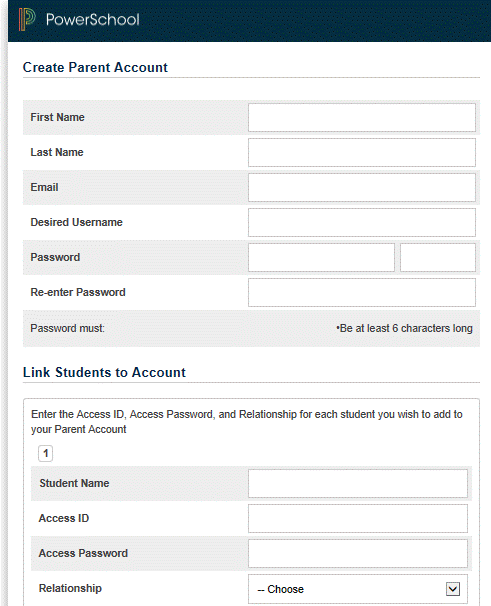 PowerSchool Create Account Form