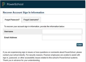 PowerSchool Password Reset Form