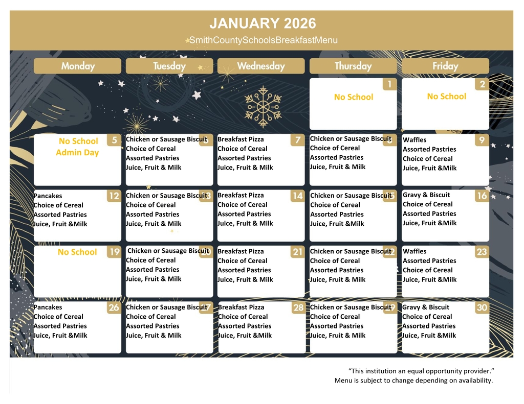 January Breakfast Menu