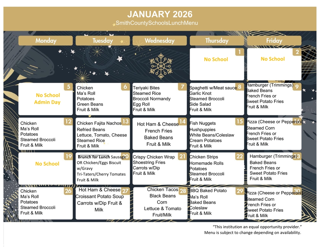 January Lunch Menu