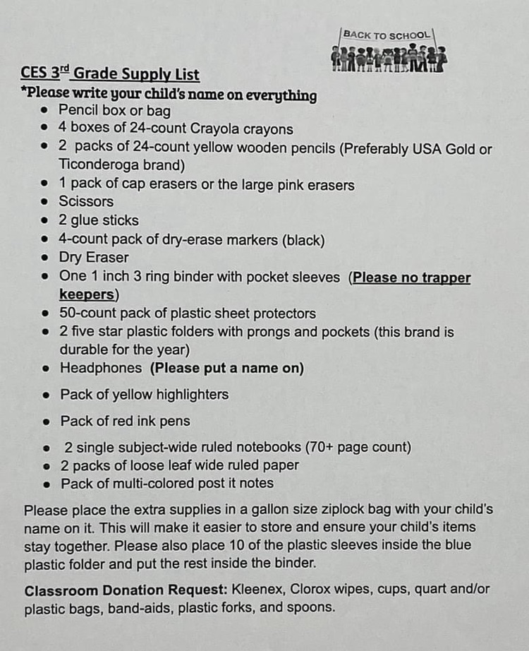 School Supply List 4